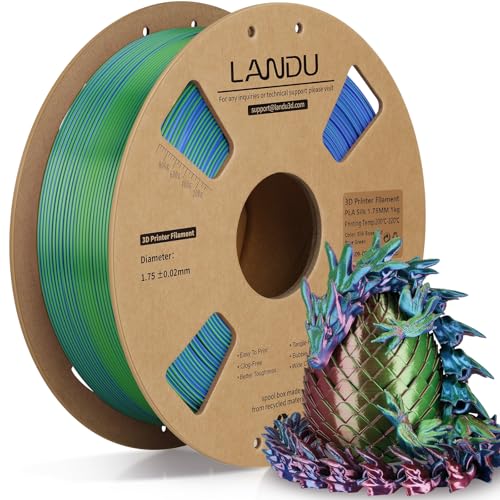 LANDU Silk Tri-Color PLA Filament 1.75mm 1Kg,Triple Color Silk PLA Filament, Silk Rainbow PLA Filament,Neatly Wound 3D Printer Filament,3 in 1 Multi Color Filament +/-0.02mm, Silk Rose Blue Green