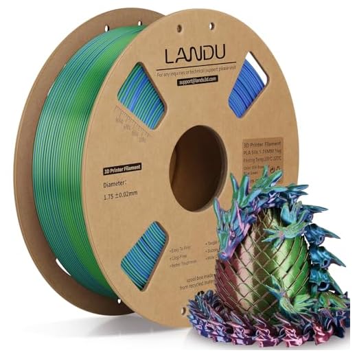 LANDU Silk Tri-Color PLA Filament 1.75mm 1Kg,Triple Color Silk PLA Filament, Silk Rainbow PLA Filament,Neatly Wound 3D Printer Filament,3 in 1 Multi Color Filament +/-0.02mm, Silk Rose Blue Green