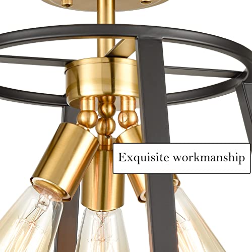 Hydelite Farmhouse Semi Flush Mount Ceiling Light Modern Brass And Black Ceiling Light Fixture 3-Light #TOP2