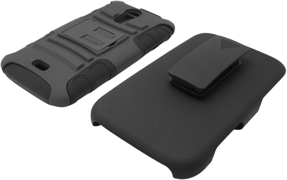 Eagle Cell Hybrid Protective Skin Case Cover with Stand and Belt Clip Holster for BLU Studio 5.0 D530 - Retail Packaging - Black/Black