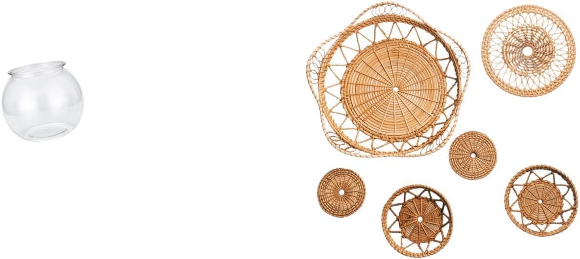 Baoblaze Transparent Small Fish Tank Ornament Aquarium Bowl Vase Table Office Hanging Decorative Rattan Woven Wall Art Crafts Tea Room Hallway