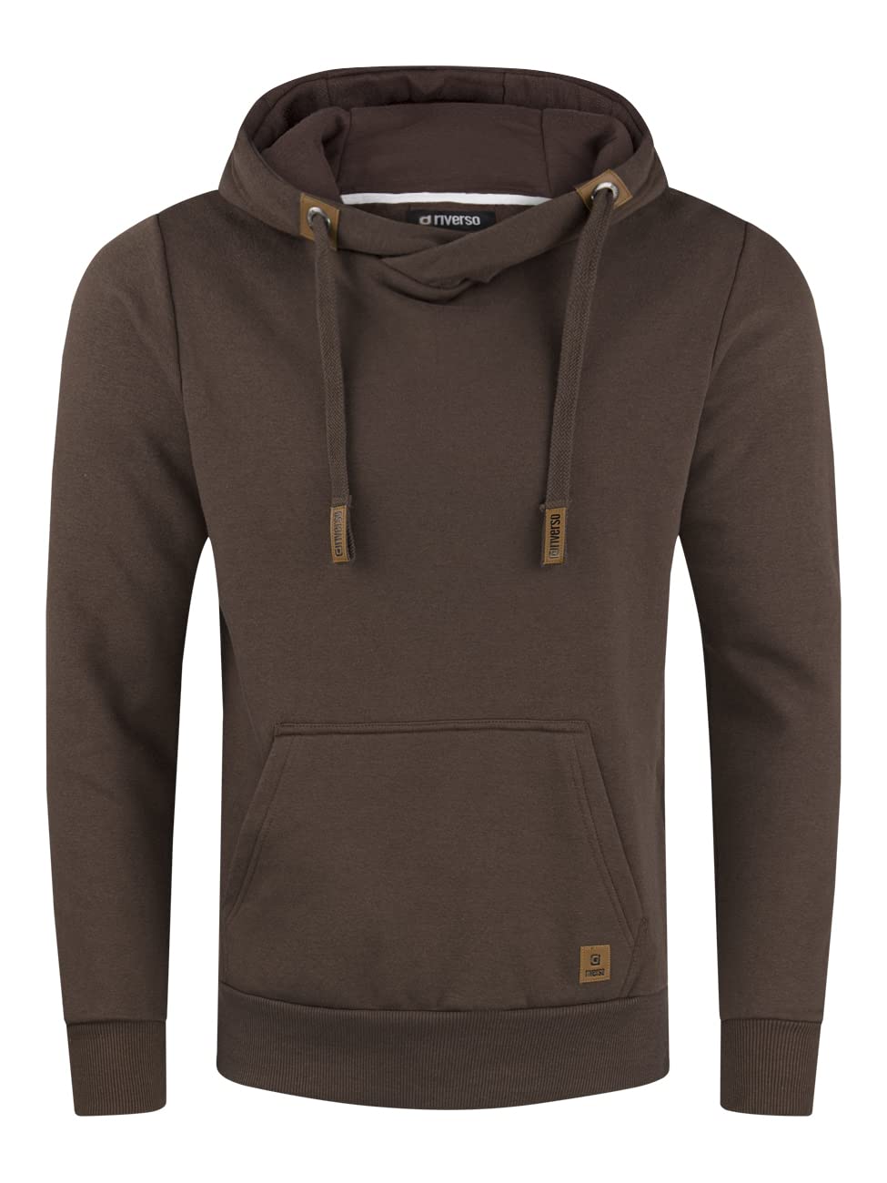 riverso RIVNiklas Men's Regular Fit Hoodie Pullover Cross-Over Collar Grey Brown Green Red Blue Black Beige S M L XL XXL 3XL 4XL 5XL, Dark Brown (21400), S