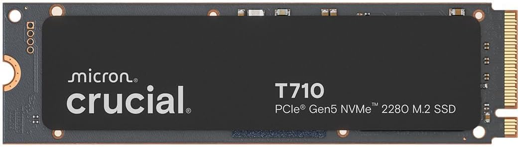 Crucial T710 SSD 4TB PCIe 5.0 x4 Gen5 NVMe M.2, Read up to 14500MB/s, Write up to 13800MB/s, Laptop & Desktop, TLC NAND, Internal Hard Drive - CT4000T710SSD8-01