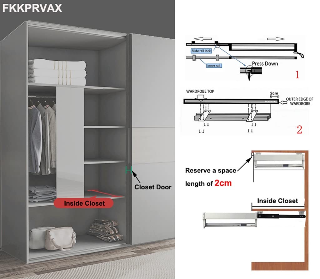 WUZM Uittrekbare Kledingstang 30-60cm, Verstelbaar Garderobe Kleding