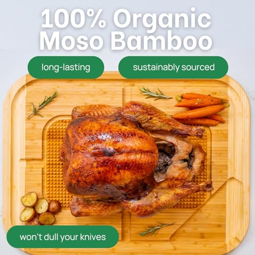 Image of Large Cutting Board Natural Bamboo Wood Chopping Cutting Board for Kitchen Vegetables, Fruits & Cheese, BPA Free, Eco-Friendly, Anti-Microbial Durable and Easy to Clean (39 x 31cm)