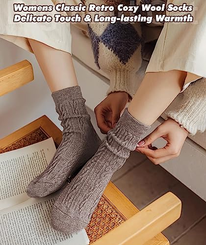 Image of IIG Cute Warm Wool Socks for Women Super Cozy Thick Crew Winter Socks Gifts, 5 Pairs