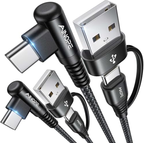 Image of AINOPE USB C Cale for iPhone 16 Charger Cord,60W 4 in 1 Charging Cable for iPad Charger and USB C to USB C Devices,Right Angle Type C Cord Carplay Cable fit iPhone 16 Pro,2 Pack 6.6Ft, Deep Black