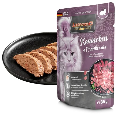 LEONARDO Frischebeutel [16x85g Kaninchen + Cranberries] | Getreidefreies Nassfutter für Katzen | Feuchtfutter Alleinfutter im Einzelportionsbeutel