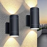 EBION Outdoor Wall Lights,Up and Down Lights Outdoor IP65 Waterproof, Aluminium Black Exterior Outside Wall Lights Mains Powered,Garden Wall Lamp for Front Door,Garden,Garage,Porch,Patio,2 Pack