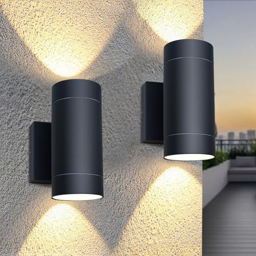 EBION Outdoor Wall Lights IP65 Up Down Lights Mains Powered Black 2 Pack