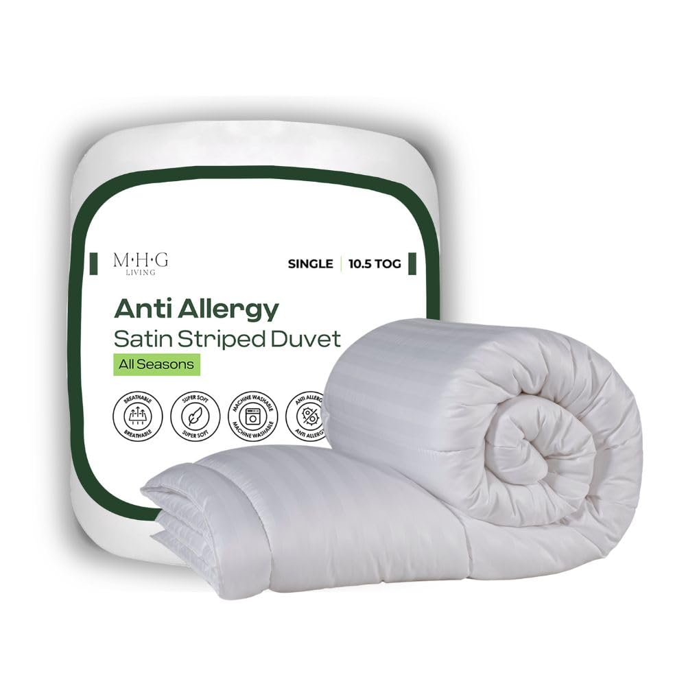 Mhg Living 10.5 Tog Luxury Soft Touch Striped Duvet - Anti Allergy Microfibre, All Season Comfort, Warm & Lightweight, Breathable & Easy Care, (Single)