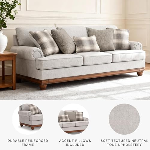 Image of Signature Design by Ashley Meadowview Sofa, 99 inch Large 3-Seater Couch, No Assembly Required, Transitional Farmhouse Style, Reversible Cushions & Sag-Resistant Platform, Sandstone Beige