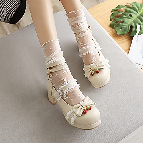 Girls Lolita Shoes Cute Bow Heels Shoes Dress Platform Strappy High Heels Kawaii Mary Jane𝐬 Shoes Toddler Girl Size 82