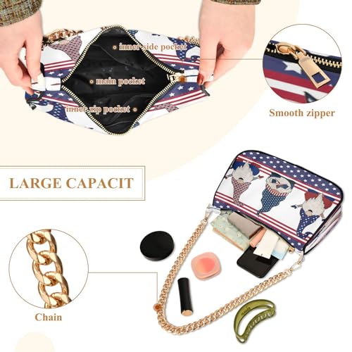 Image of Shoulder Bags for Women American US Flag Independence Day Patriotic Hobo Tote Handbag Small Clutch Purse with Zipper Closure