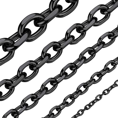 ChainsHouse Stainless Steel Cable Chain Necklaces for Men Women, 3mm/5mm/7mm/9mm/12mm 18K Gold/Black Plated Mens Cable Link Chains, 18"-30" Length - Send Gift Box m: black-7mm 18 Inches