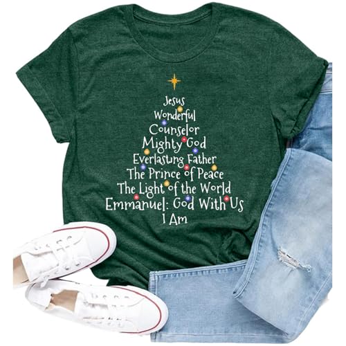 Cutesong Christmas Shirts for Women Xmas Tree Christian Faith Religious Tee