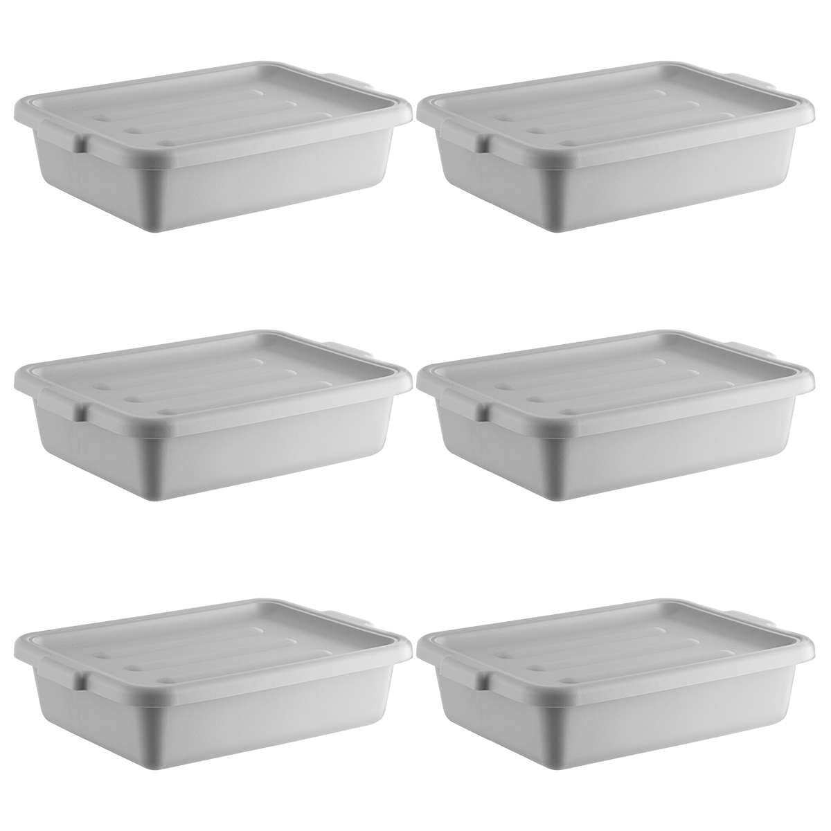 6-Pack 20" x 15" x 5" Commercial Bus Tub/Bus Box - 6.5 Gallons with Lid - Heavy-Duty Polypropylene Dish Box for Restaurants, Kitchens, and Foodservice