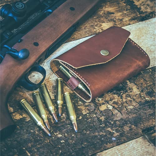 Premium Leather Ammo Pouch Cartridge Holder Attaches To Belt Or Rifle Stock Usa Made Ammo Case (Dark Brown) #TOP5