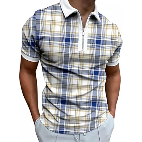Zipper Polo Shirts for Men with Aztec Print Cover