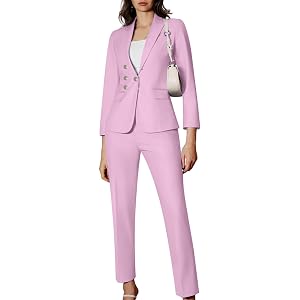Womens Business Blazer Suit Two Piece Sets Long Sleeve Blazer Jackets Wide Leg Pants Pantsuits Set Work Office