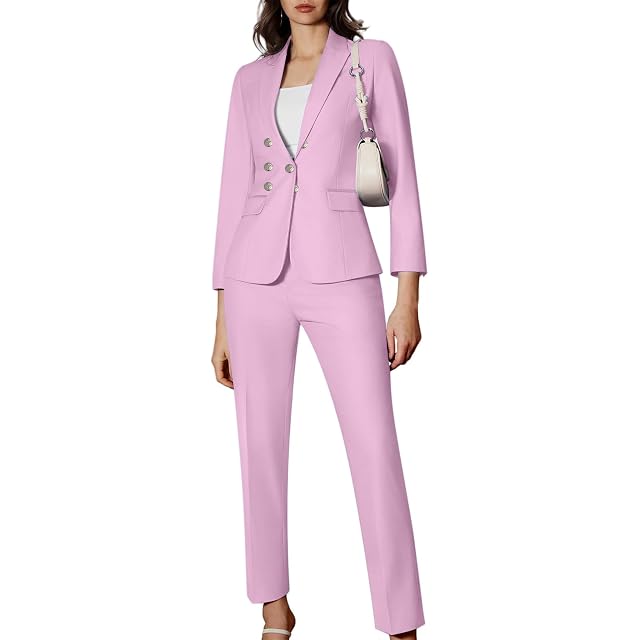 Womens Business Blazer Suit Two Piece Sets Long Sleeve Blazer Jackets Wide Leg Pants Pantsuits Set Work Office