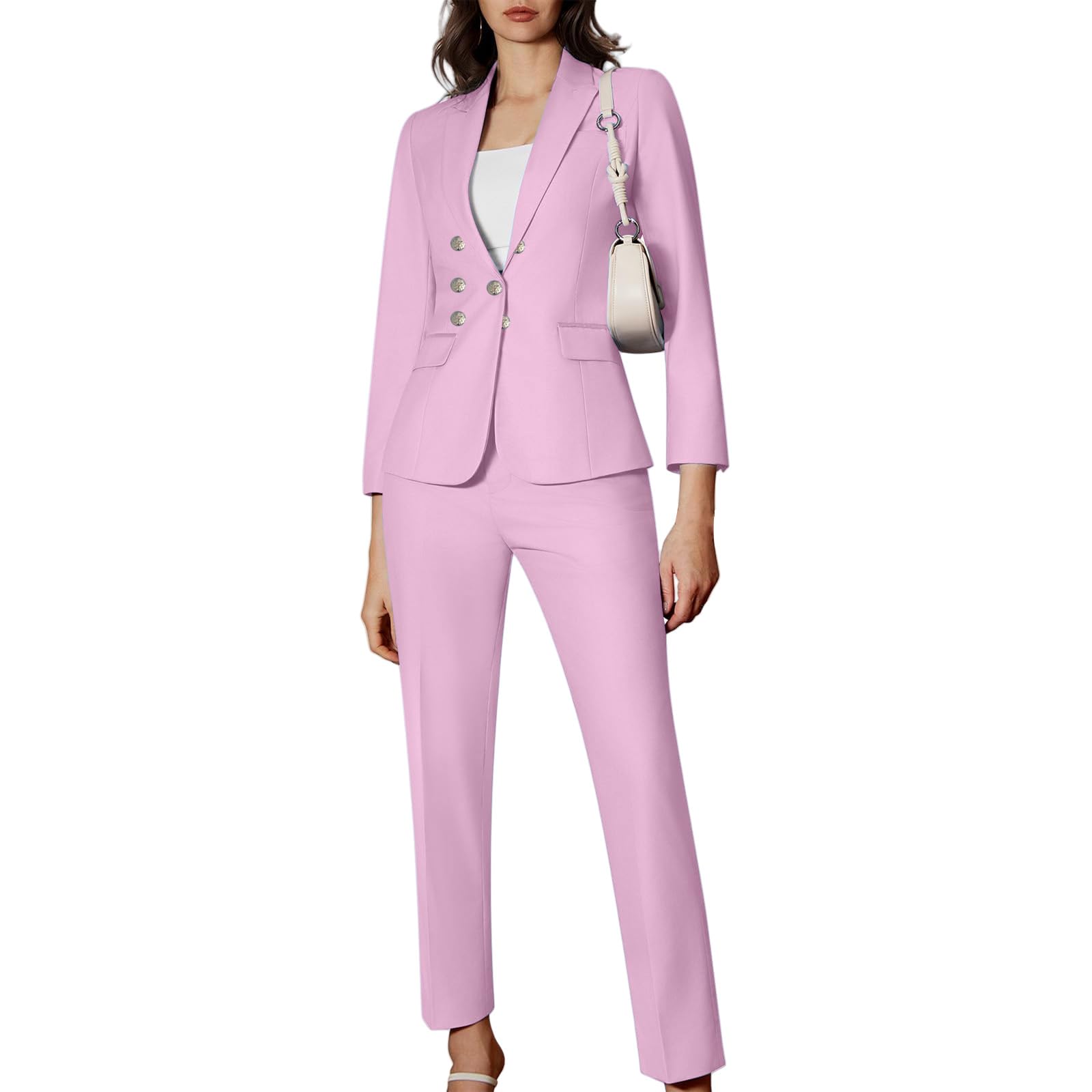 Womens Business Blazer Suit Two Piece Sets Long Sleeve Blazer Jackets Wide Leg Pants Pantsuits Set Work Office
