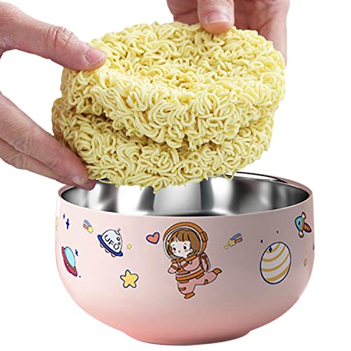 Youding Cuenco de arroz de acero inoxidable, cuenco de doble pared para niños, cuenco aislado de astronauta, cuenco de fideos instantáneos, cuenco de cereales para sopa ramen