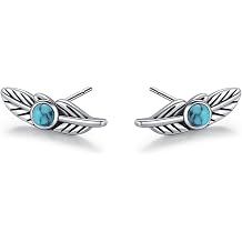 Turquoise Stud Earrings 925 Sterling Silver Feather/Western Flower/Horseshoe/Lightning Bolt Earrings Indigenous Jewelry Native American Gifts for Women