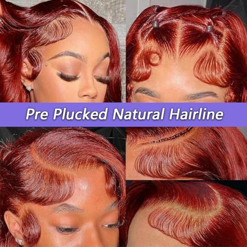 Image of MUZOJET Reddish Brown 13x6 Lace Front Wigs Human Hair #33 Colored HD Transparent Lace Front Wig Human Hair Pre Plucked with Baby Hair for Black Women Red Wig 180% Density 30 Inch