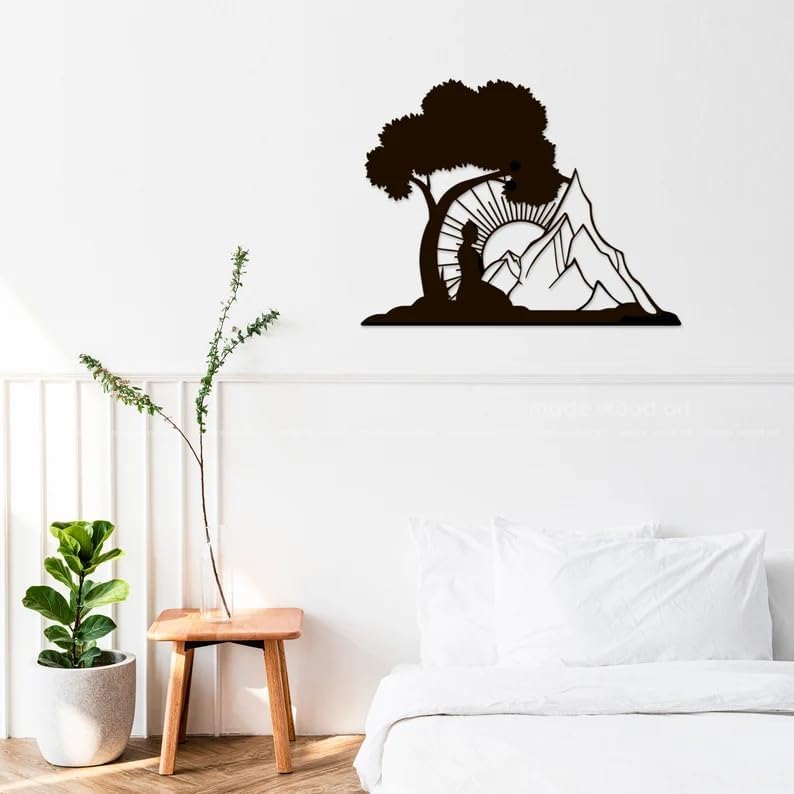 Image of BLIND SHOP Metal Buddha Wall Art, Meditation Decor, Zen, Yoga Lover Gift, Spiritual, Asian Art, Yoga Sign, Relaxing Wall Art (58X44X1.5 CM)