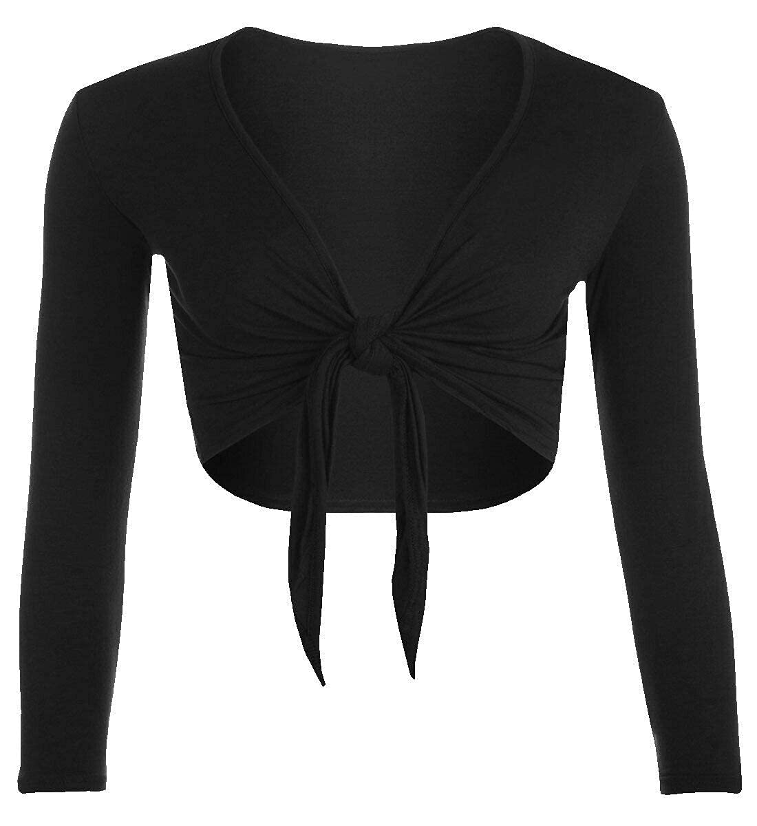 StyleWear Damska koszula z długim rękawem z otwartym przodu wiązana bolero Shrug damska zwykła fantazyjna impreza otwarta top, Czarny, 38/40