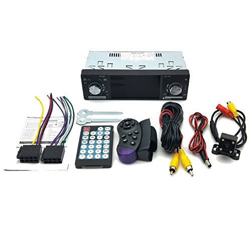 CACA Single Din Car Stereo Receiver with Bluetooth FM Radio in-Dash/4.1inch HD Digital Screen/MP3/MP4/MP5 Video Player with Rear View Camera and Wireless Remote Control