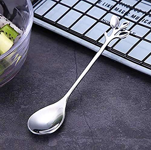 Stainless Steel Leaf Coffee Spoon, Szbaidekj 10 Pcs Creative Tableware Dessert Spoons, Stirring, Mixing, Sugar, Stir, Ice Cream Teaspoon Set (Silver) #TOP3