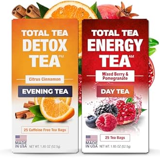 Total Tea Detox Tea & Energy Set - 25 Day Detox - Herbal SIim Tea with Chamomile - Hibiscus Tea and Ginger Root for Colon Cleanse – Natural Citrus & Cinnamon Fruit Tea for Digestive Health