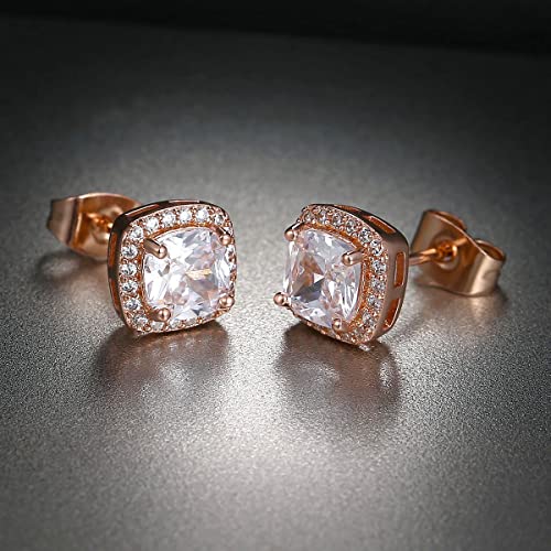Voluka 18K Rose Gold Plated Square Cubic Zirconia Stud Earrings 6Mm For Women Jewelry #TOP3