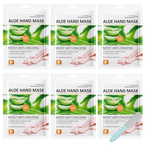 6 Paar Aloe Vera Handmaske - Feuchtigkeitsspendende Handschuhe - Hydrierende Peeling-Handmasken - Anti Aging Feuchtigkeitsspendende - Hand Mask für Trockenes Altern Rissige Hände