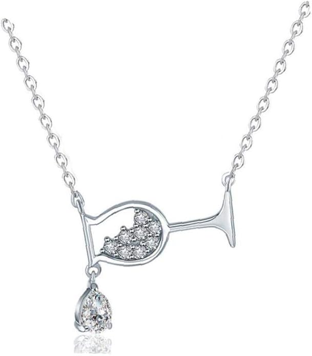 Wine Glass Shaped Pendant Necklace Adjustable Crystal Necklace For