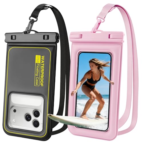 Floating Waterproof Phone Pouch 2 Pack, IP68 Waterproof Phone Case, Up to 8.3" Dry Bag for iPhone 17 16 15 14 Pro Max Samsung S25 Ultra S24 S23, Kayak/Beach/Cruise Travel Essentials,Black+Pink by Razobws - Used condition - US$7.07