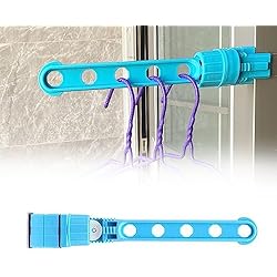 Helweet Perchero de Pared Plegable, Colgador de Ropa Montado Pared, Tendedero Plegable de Pared, Perchero Extensible, para Marcos de Ventanas, Puertas Correderas, Baños, Dormitorios, Viajes, Azul