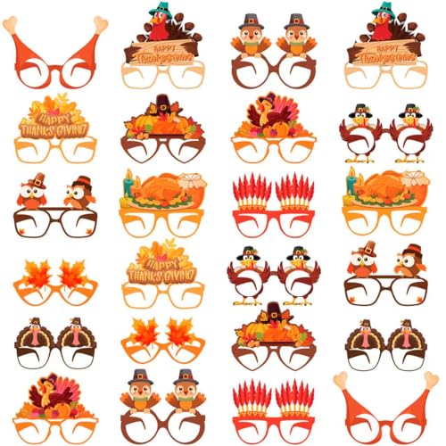 24 Pcs Thanksgiving Paper Eyeglasses Funny Turkey Cosplay Party Glasses Fall Festival Favors Supplies for Thanksgiving Party Decorations