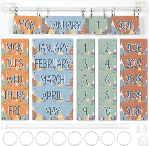 Mountains Calendar Bulletin Board Set Moving Mountain Flip Calendar with Holder BohoDecoration with 56 Date Cards Adjustable Calendar Holder for Home Decor Supplies