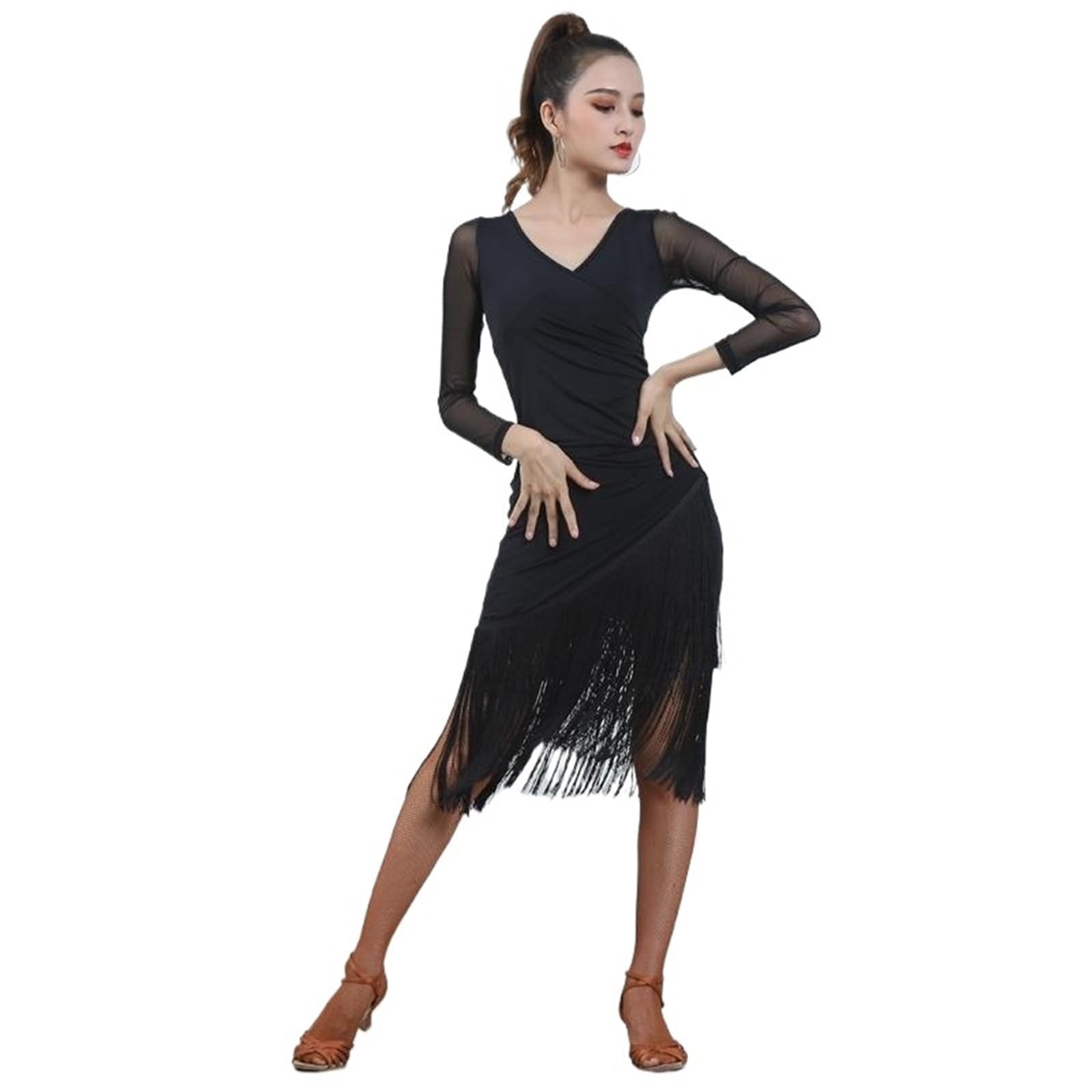 Latin-Tanzkleid mit Fransen Lateinisches Tanzkleid mit Quaste, einteilig, for Damen, Ballsaal, Tango, Cha, Rumba für Aufführung