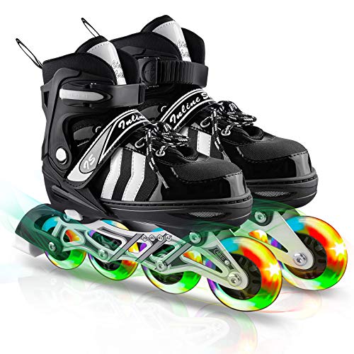 ANVAVA Adjustable Inline Skates with Light up Wheels, Fun Illuminating Roller Skates for Beginner Kids