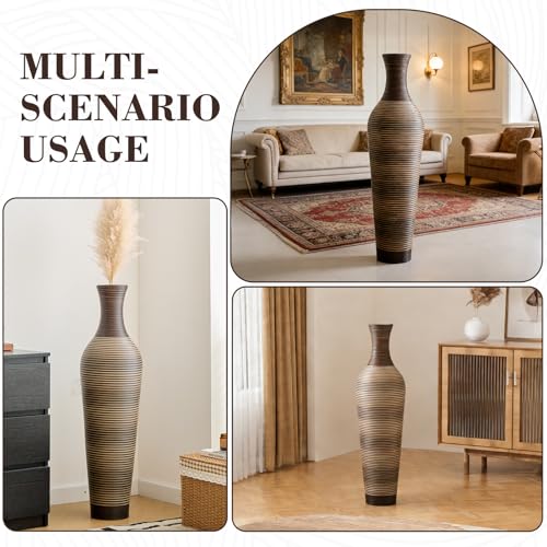 Image of Large Hand-Woven Bamboo Floor Vase, Tall Home Decor Floor Vase for Fake Flower Dried, Flower Holder for Living Room, Bedroom, Dining Room, Entryway, Hallway (Pattern Brown, Bottle)