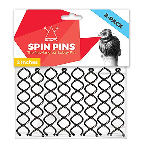 Hawwwy Spiral Bobby Pins 8 Pack Spin Pins, Easy & Fast Bun Maker Twist Hair Pins for Women Kids, Updo Hair Accessories, Messy Bun Tool, Perfect Small Bun Bobbypins Bobbie Fashion (Black 2 Inches)