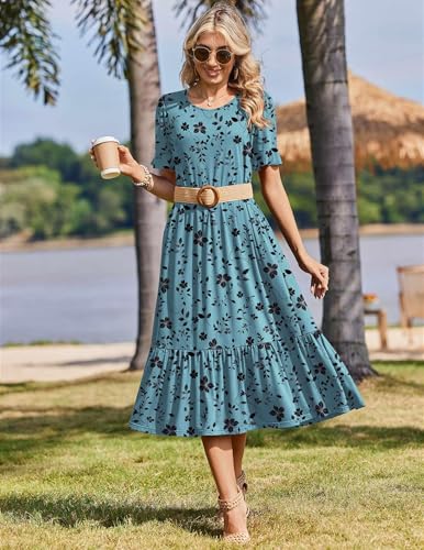 Image of Zeagoo Womens Summer Dresses 2026 Casual Midi Dress Flowy Sundress Ruffle Short Sleeve Tiered Dresses A Line Boho Dress
