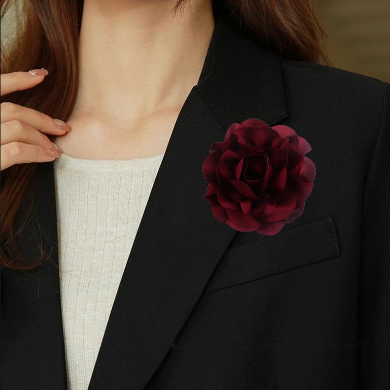 Image of Dainty Fabric Rose & Camellia Flower Oversized Brooch Pins & Hair Clip - Large Lapel Pin, 4.3in /7.5in
