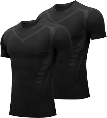 HomyComy Men's Compression Shirt Short Sleeve Sports Athletic Baselayer Workout Tops Dry Fit Muscle Shirts 2 Pack