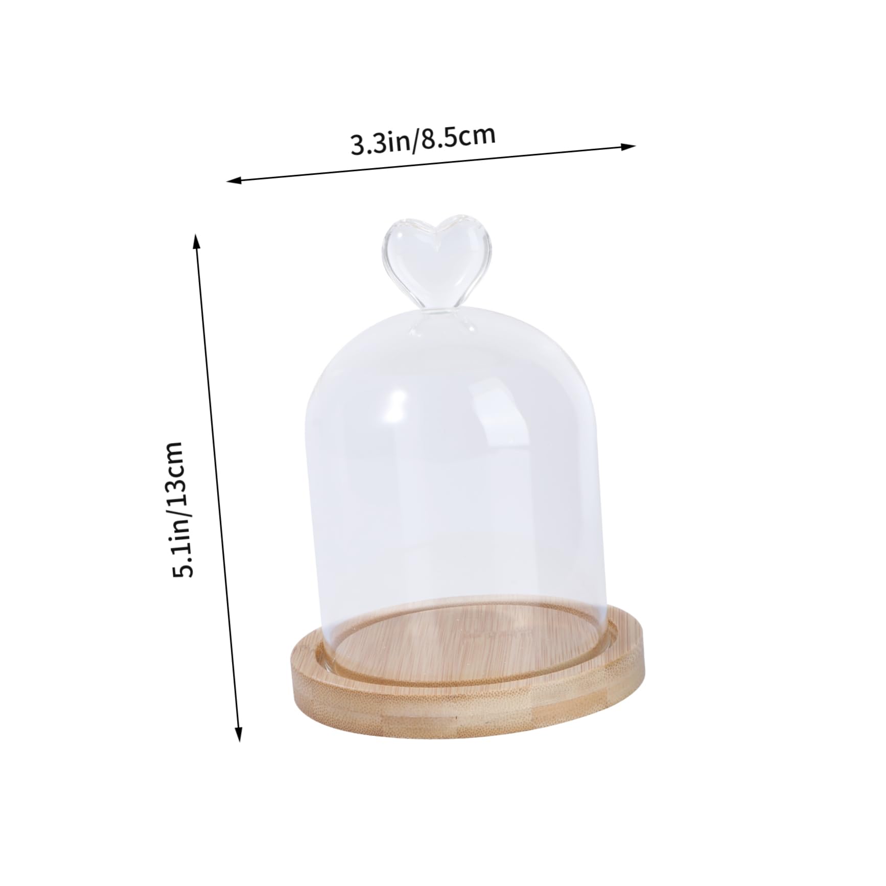 Amosfun Glass Display Dome Cloche Heart Top Clear Glass Jar with Wooden Base Tabletop Display Case DIY Craft Making Supplies (Heart)