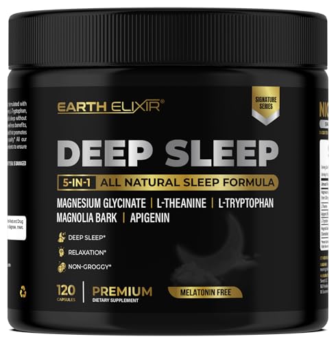 Earth Elixir Melatonin Free Sleep Aid for Adults | Magnesium Glycinate L-Theanine Apigenin Supplement for Sleep L-Tryptophan Magnolia Bark | Magnesium for Sleep Non Habit Forming Made in USA